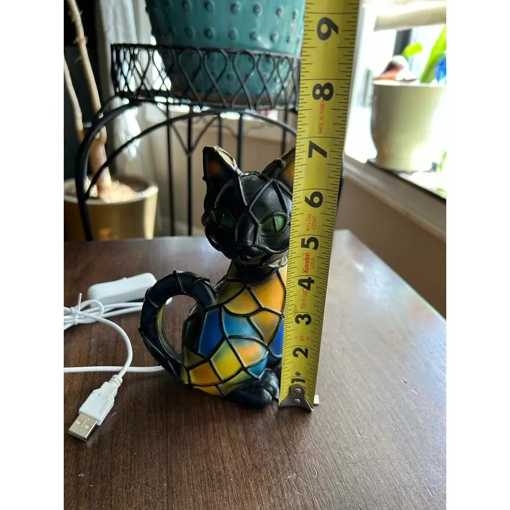 Stained Glass Look Cat Night Light - 3D Resin Animal Table Lamp